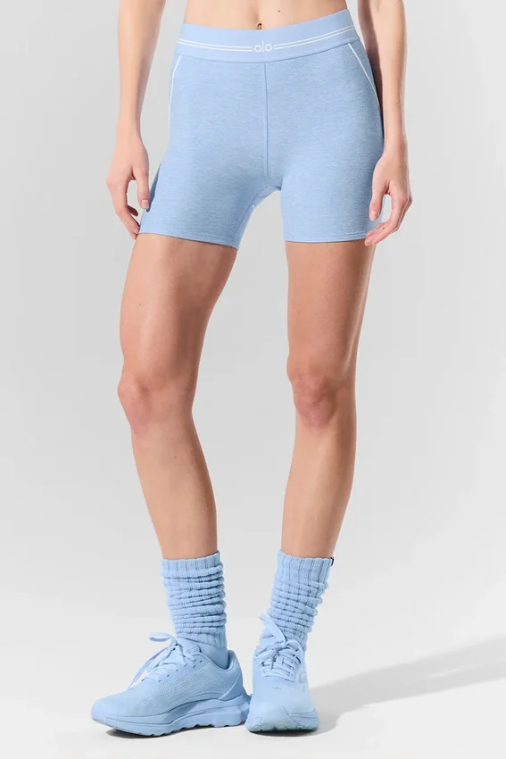 Pantalón corto de cintura alta «Heart Throb» de Alosoft de 4” - Azul concha jaspeado/Blanco