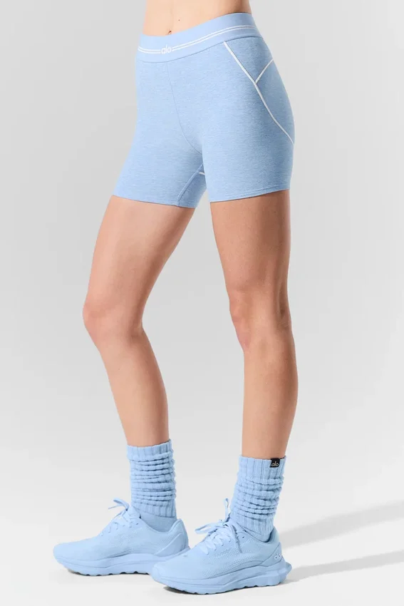 Pantalón corto de cintura alta «Heart Throb» de Alosoft de 4” - Azul concha jaspeado/Blanco