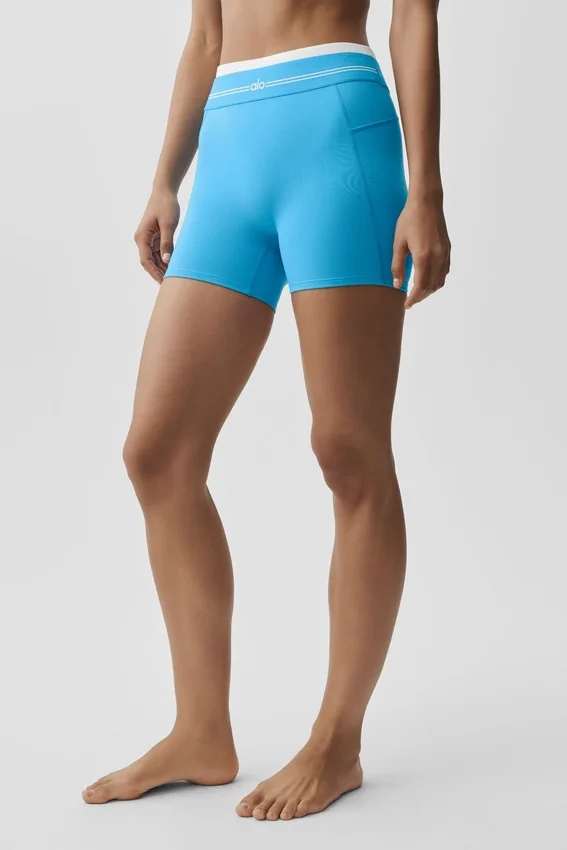 Pantalón corto de cintura High-Waist «Better Together» de Airbrush - Azul celeste/Blanco