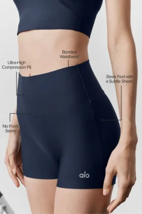 Pantalón corto elegante High-Waist Airlift de 3″ – Azul marino