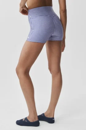 Pantalón corto elegante High-Waist Airlift de 3″ con estampado de cuadros vichy – Azul marino