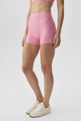 Pantalón corto elegante High-Waist Airlift de cuadros vichy de 3" - Cuadros vichy rosa paraíso
