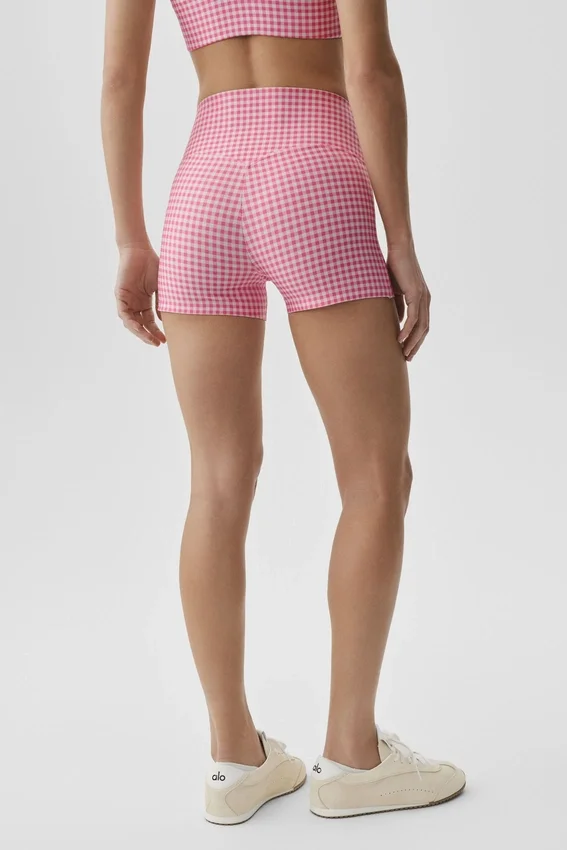 Pantalón corto elegante High-Waist Airlift de cuadros vichy de 3" - Cuadros vichy rosa paraíso