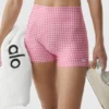 Pantalón corto elegante High-Waist Airlift de cuadros vichy de 3" - Cuadros vichy rosa paraíso