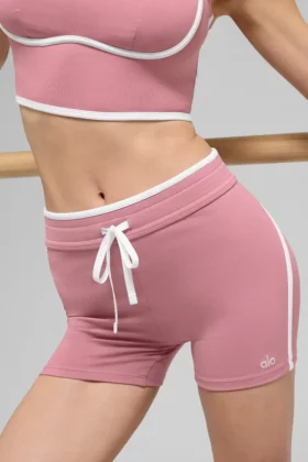 Pantalón corto High-Waist Airbrush Race Pace de 4″ – Rosa silvestre/Blanco