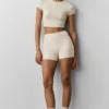 Pantalón corto High-Waist Alosoft de 3" — Color avena jaspeado