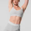 Pantalón corto High-Waist «Heart Throb» de Alosoft de 4” — Gris jaspeado deportivo/Blanco