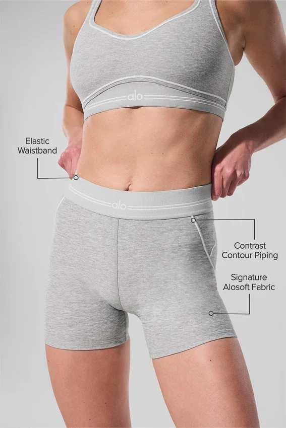 Pantalón corto High-Waist «Heart Throb» de Alosoft de 4” — Gris jaspeado deportivo/Blanco