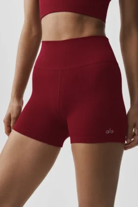 Pantalón corto High-Waist sin costuras de modal acanalado de 4″ — Rojo «Summer Romance»