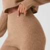 Pantalón de cachemira High-Waist con tejido de panal mullido - Almendra tostada