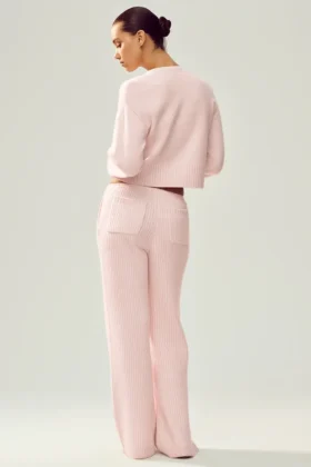 Pantalón de cachemira High-Waist Northstar de corte recto – Rosa escarchado