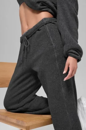 Pantalón de chándal de polar High-Waist «Retreat» – Gris jaspeado oscuro