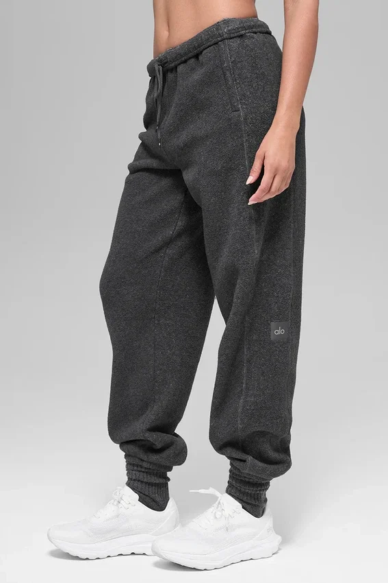 Pantalón de chándal de polar High-Waist «Retreat» - Gris jaspeado oscuro
