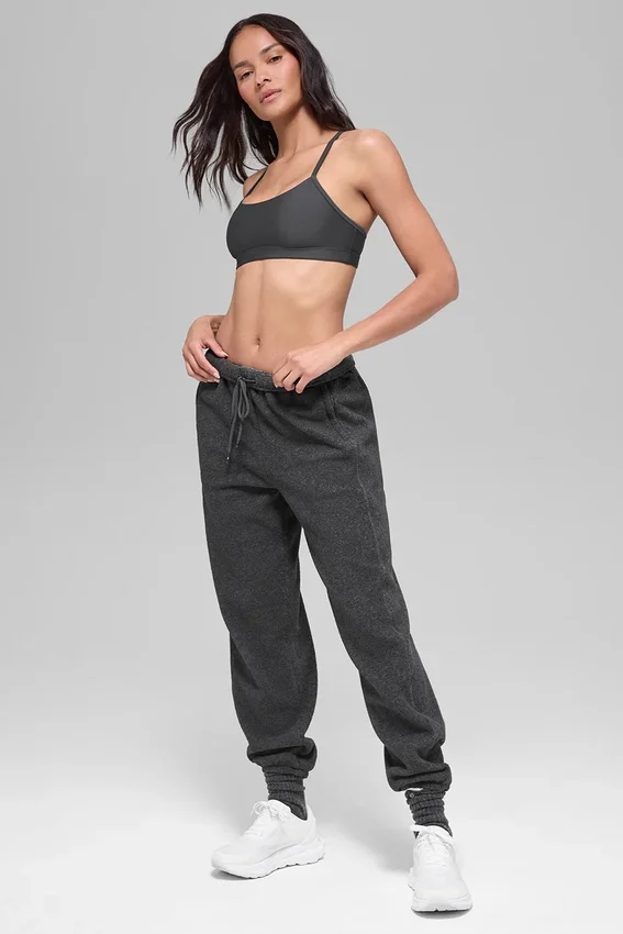 Pantalón de chándal de polar High-Waist «Retreat» - Gris jaspeado oscuro