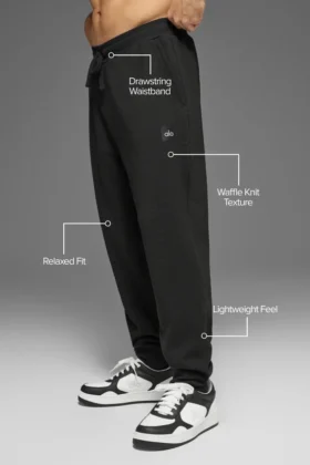 Pantalón de chándal de punto de panal para estar por casa – Negro