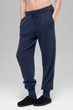 Pantalón de chándal High-Waist «New Class» de lana y cachemira – Azul marino