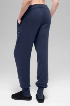 Pantalón de chándal High-Waist «New Class» de lana y cachemira – Azul marino