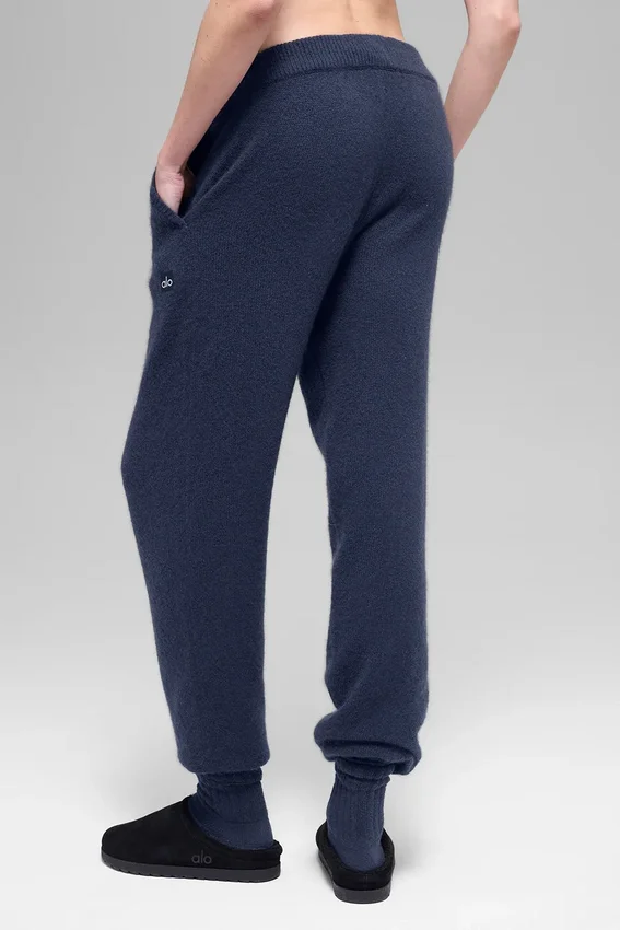 Pantalón de chándal High-Waist «New Class» de lana y cachemira – Azul marino