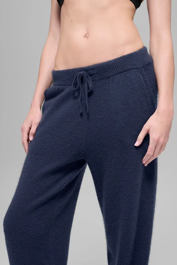 Pantalón de chándal High-Waist «New Class» de lana y cachemira – Azul marino