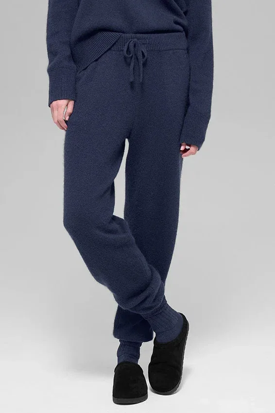 Pantalón de chándal High-Waist «New Class» de lana y cachemira – Azul marino