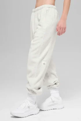Pantalón de chándal «Retreat» de felpa polar High-Waist - Gris jaspeado blanco