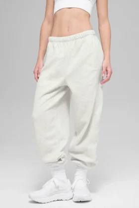 Pantalón de chándal «Retreat» de felpa polar High-Waist – Gris jaspeado blanco
