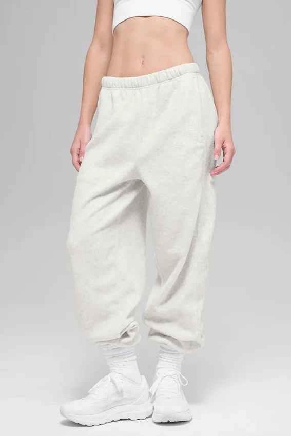 Pantalón de chándal «Retreat» de felpa polar High-Waist - Gris jaspeado blanco