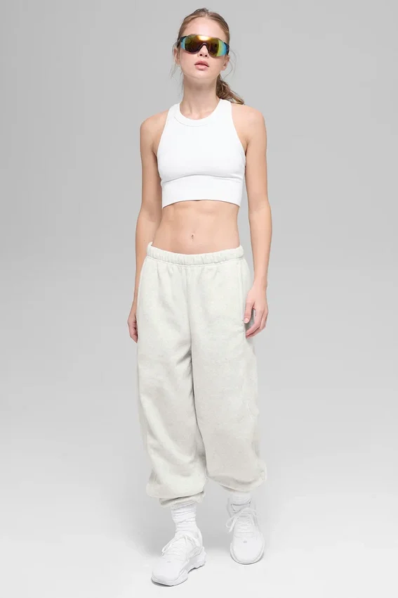 Pantalón de chándal «Retreat» de felpa polar High-Waist - Gris jaspeado blanco