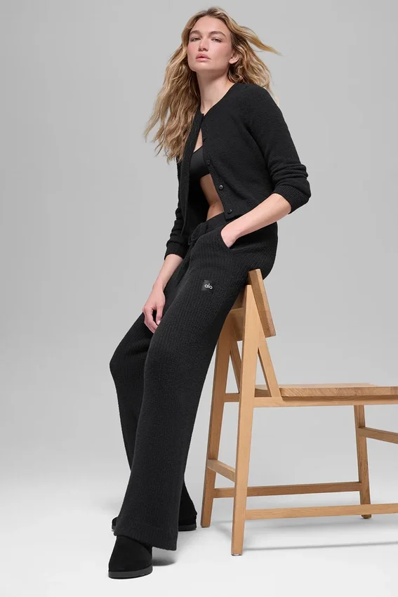 Pantalón de pierna ancha High-Waist Snuggle Up Sweater - Negro