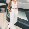 Pantalón de pierna ancha Riviera de mezcla de lino - Blanco