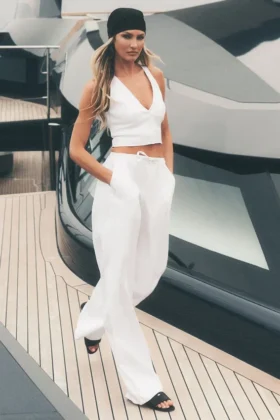 Pantalón de pierna ancha Riviera de mezcla de lino - Blanco