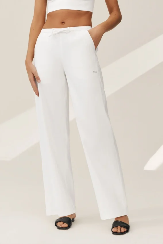 Pantalón de pierna ancha Riviera de mezcla de lino - Blanco