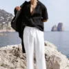Pantalón de pierna recta Linen Days - Blanco