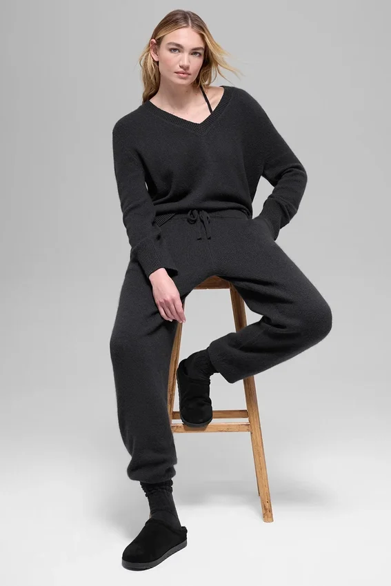 Pantalón jogger de lana y cachemira High-Waist New Class — Negro