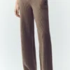 Pantalón recto de cachemira High-Waist Northstar — Alpine Cocoa Heather