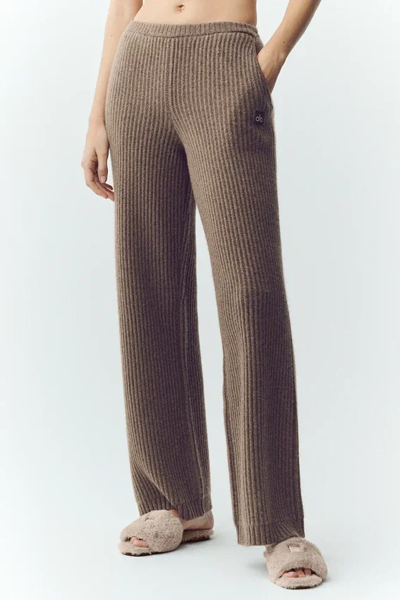 Pantalón recto de cachemira High-Waist Northstar — Alpine Cocoa Heather