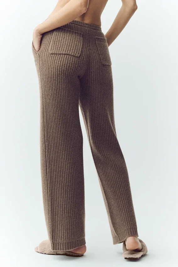 Pantalón recto de cachemira High-Waist Northstar — Alpine Cocoa Heather