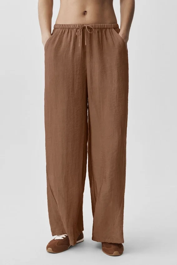 Pantalón recto High-Waist «Golden Hour» semitransparente — Marrón «Sun Kissed»