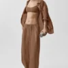Pantalón recto High-Waist «Golden Hour» semitransparente — Marrón «Sun Kissed»
