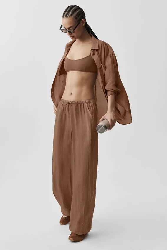 Pantalón recto High-Waist «Golden Hour» semitransparente — Marrón «Sun Kissed»