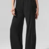 Pantalones acampanados de estar por casa, delicados y semitransparentes - Negro