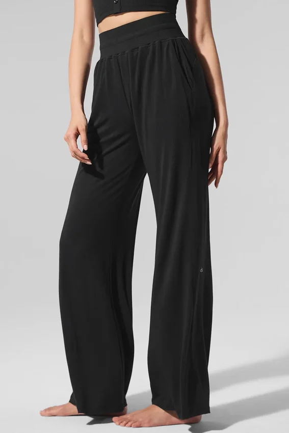 Pantalones acampanados de estar por casa, delicados y semitransparentes - Negro