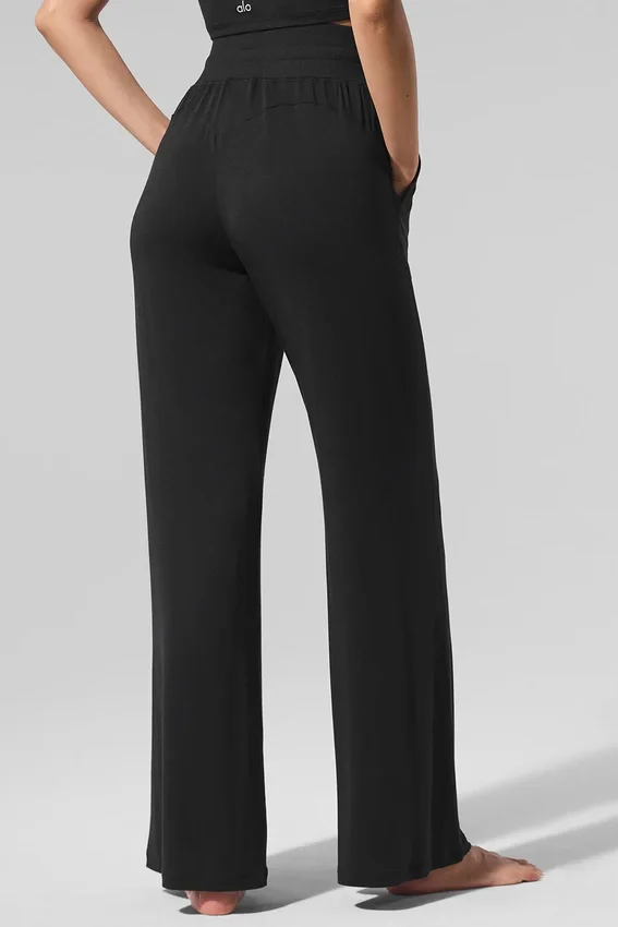 Pantalones acampanados de estar por casa, delicados y semitransparentes - Negro
