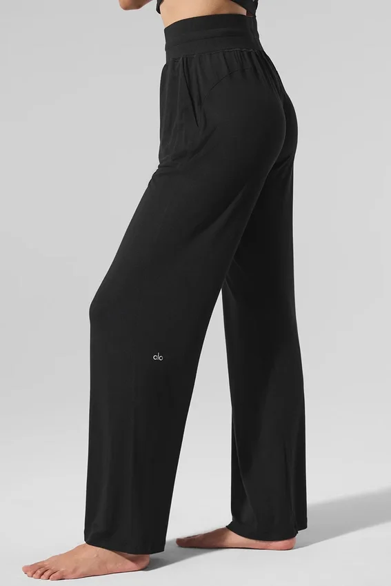 Pantalones acampanados de estar por casa, delicados y semitransparentes - Negro