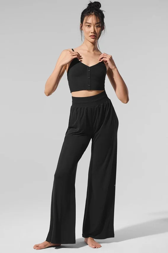 Pantalones acampanados de estar por casa, delicados y semitransparentes - Negro