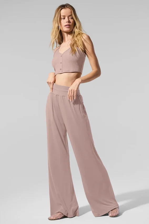 Pantalones acampanados de estilo lounge, delicados y semitransparentes - Gris topo