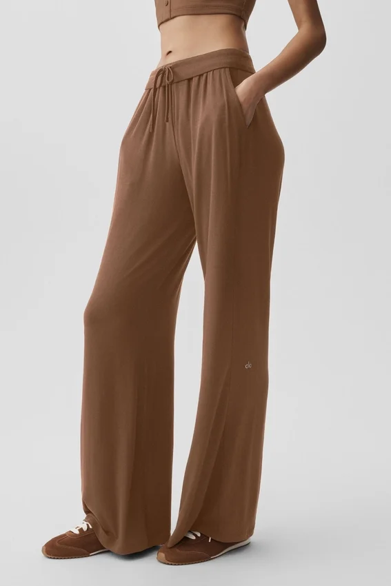 Pantalones acampanados de estilo lounge, delicados y semitransparentes - Marrón bronceado