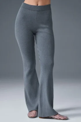 Pantalones acampanados de punto vaquero High-Waist - Gris acero/Antracita