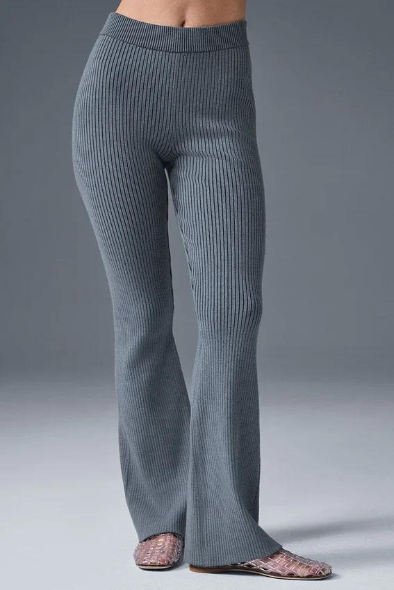 Pantalones acampanados de punto vaquero High-Waist - Gris acero/Antracita
