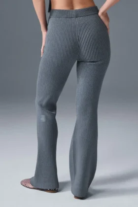 Pantalones acampanados de punto vaquero High-Waist – Gris acero/Antracita